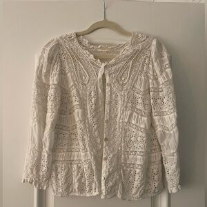 Love Shack Fancy Lace Button Up Shirt